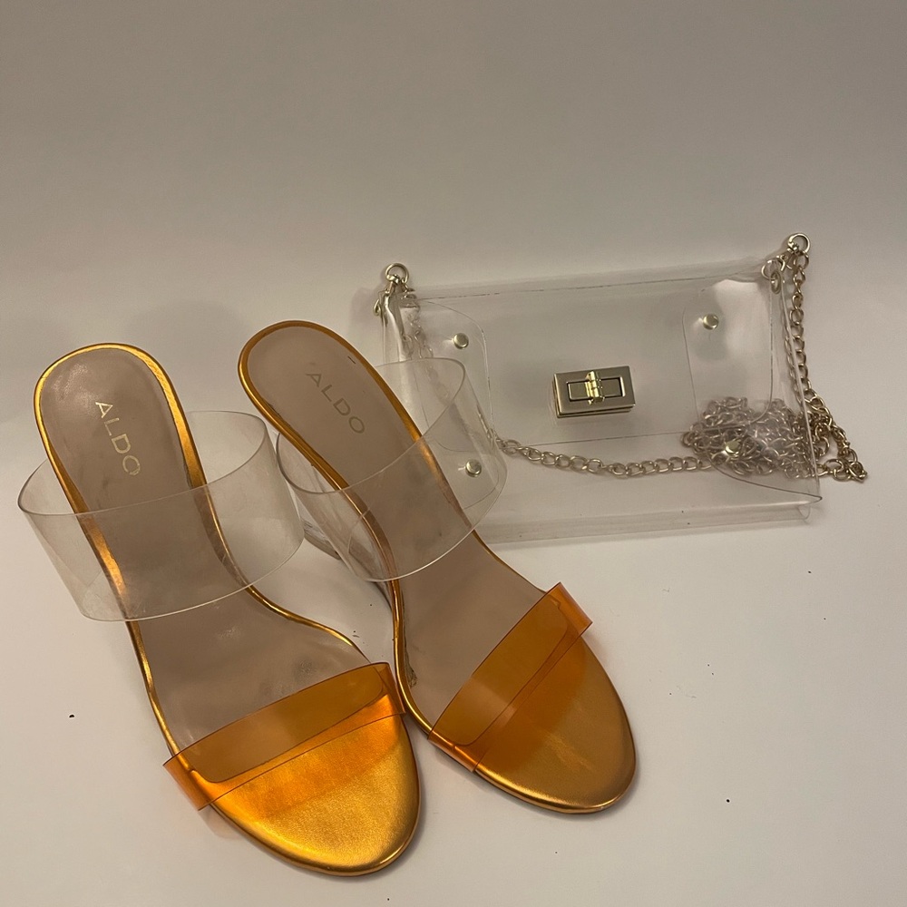 ALDO Women's Transparent and Orange Heels and matching purse